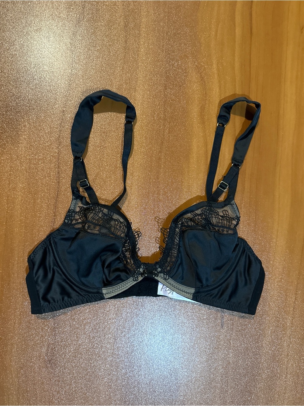 Playful Promises Sexy Black Sheer Mesh Lace Underwire Bra 32B Plunge